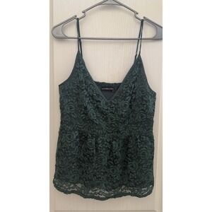 Abercrombie & Fitch Babydoll Cami Sheer Lace Tank Crop Top Coquette Cottage Sz L